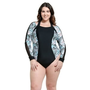 Samia - Traje De Baño Deportivo Manga Larga Estampado Xl