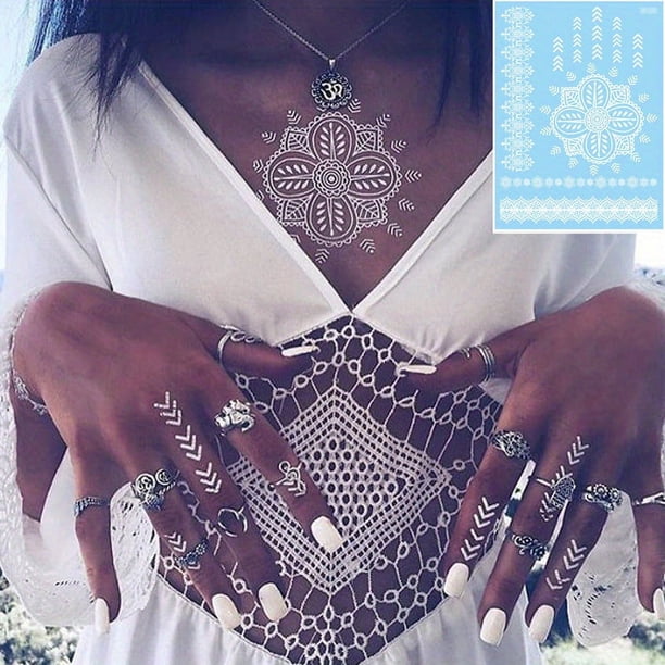 1 Sheet Floral Temporary Tattoo, Lace Decal Flower Pattern, Waterproof Hand Arm Wrist Body Fake Tattoos For Women