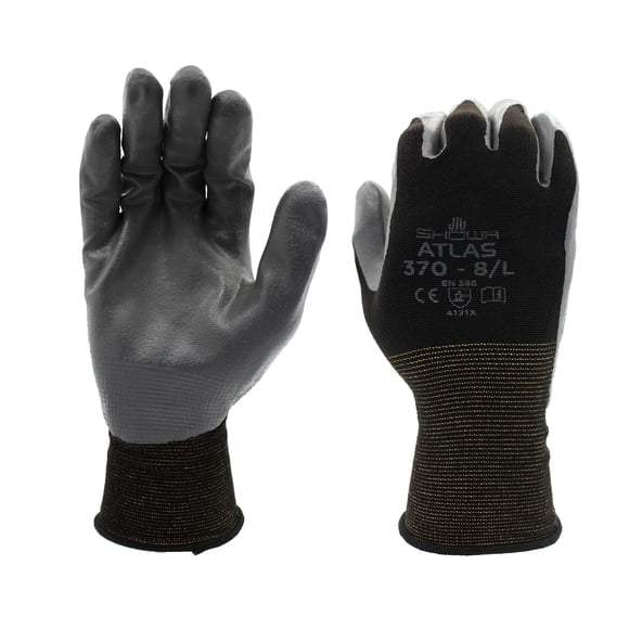 Guantes De Trabajo Atlas 370 Con Revestimiento De Palma De Nitrilo Negro Tamaño Grande