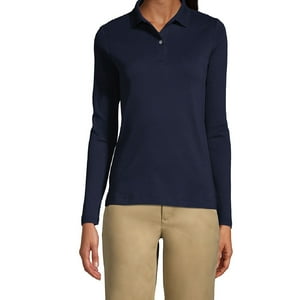 90 Grados - Polera Pique Mujer Manga Larga Azul Marino Protección Uv