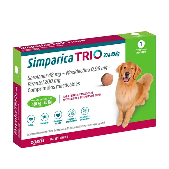 Simparica Trio Antiparasitario  X1 Comp Perros 20 - 40 Kg