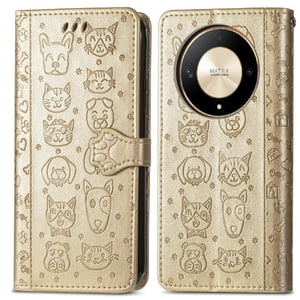 Funda Cartera Foxdock Para Honor X9B , Flip Pu Con Relieve De Gatos Y Perros, Tarjetero Y Soporte