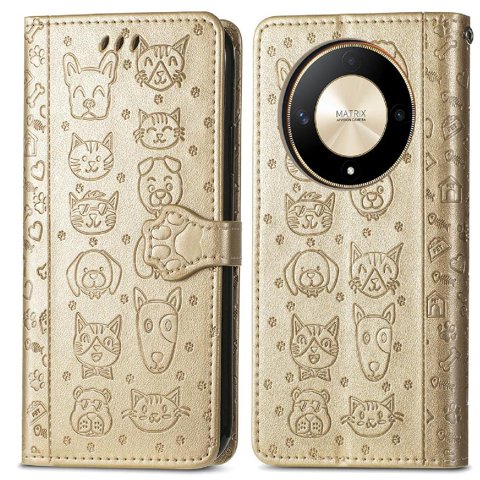 Funda Cartera Foxdock Para Honor X9B , Flip Pu Con Relieve De Gatos Y Perros, Tarjetero Y Soporte