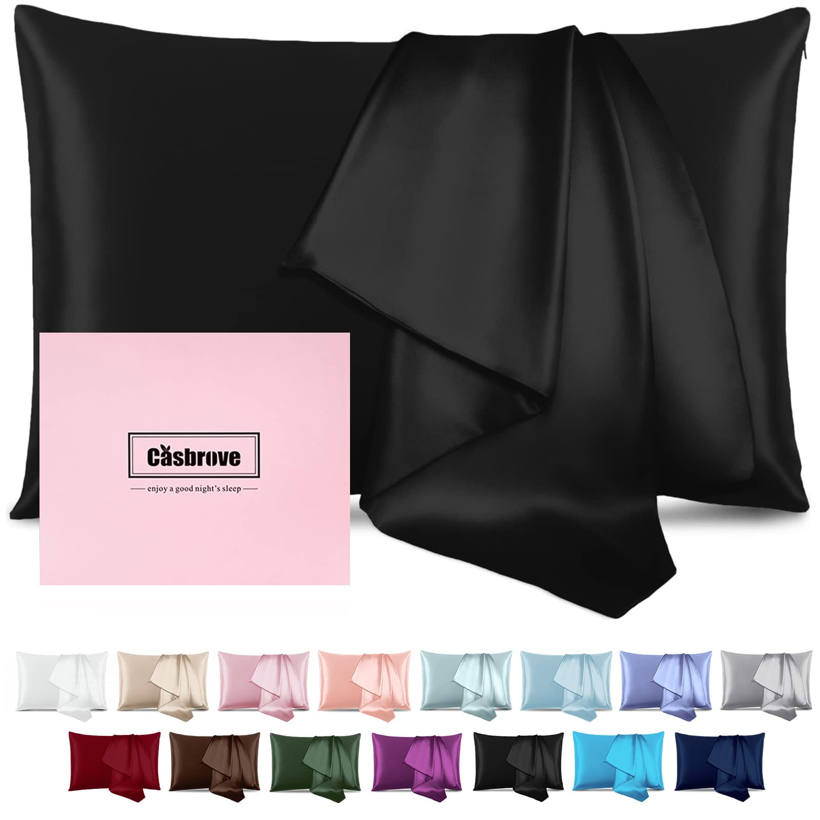 Casbrove - Funda De Almohada De Seda Seda De Morera Suave Y Transpirable Negra