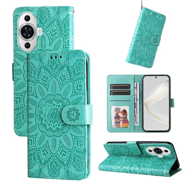 Funda tipo cartera FOXDOCK para Huawei Nova 11 Pro , diseño girasol en relieve, cuero PU, cierre magnético, soporte y tarjetero