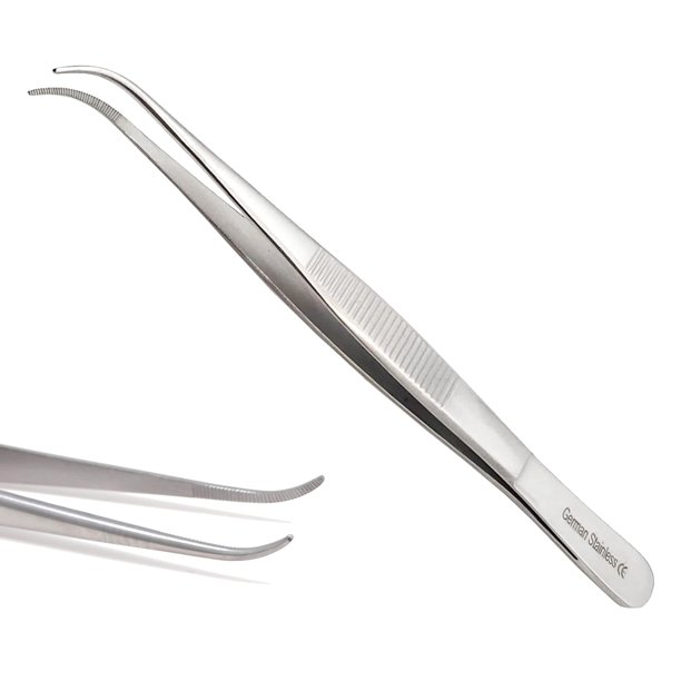 Pinzas de laboratorio de alta precisión, pinzas finas fuertes de punta curva, acero inoxidable (5,5 pulgadas)