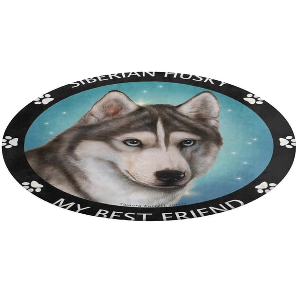 Husky Siberiano Alfombra Redonda de Felpa Coral, Antideslizante, No Desprende Pelusas, Lavable y Duradera para Salón, Dormitorio y Habitación de Niños 60cm