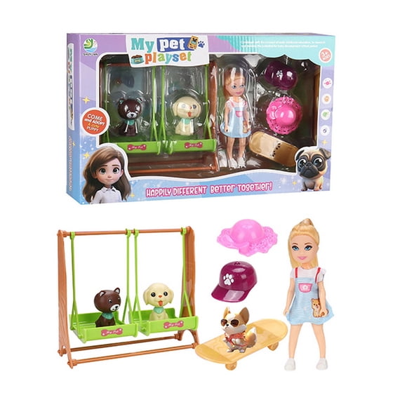 Set Muñequita con Mascotas My Pet Playset Columpios