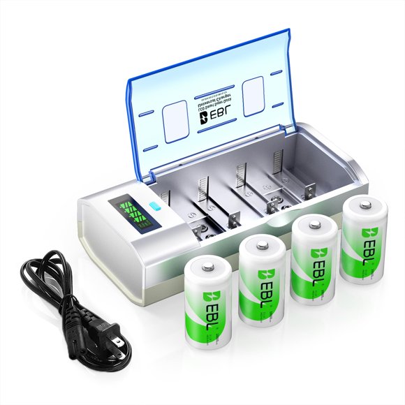 Baterías Recargables EBL D 10000mAh (4) con Cargador