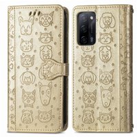 Funda Cartera Foxdock Para Oppo A55 5G , Flip Pu Con Relieve De Gatos Y Perros, Tarjetero Y Soporte