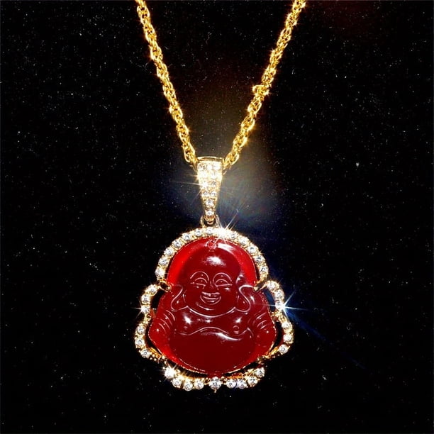 1pc Luxury Buddha Necklace for Men - Shiny White and Pink Pendant Jewelry for Birthdays and Special Occasions