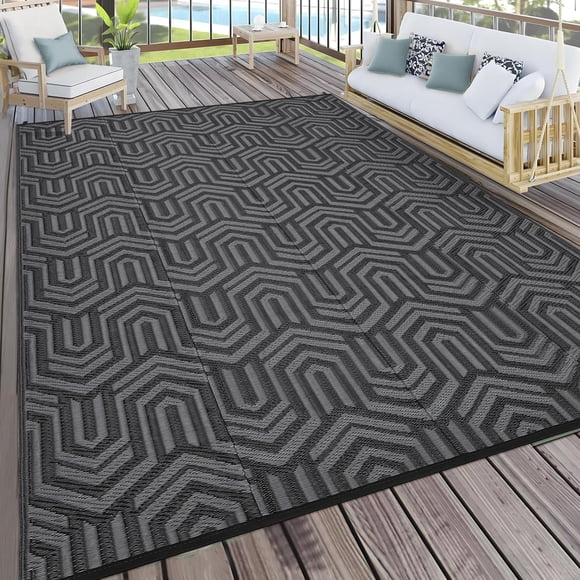 Alfombra exterior MilleLoom 244x152 cm negro/gris reversible