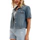 thumbnail image 4 of INSPIRE CHIC Chaqueta de Jean Recortada de Manga Corta con Cuello Vuelto Casual de Mezclilla para Mujeres de Regreso a Clases S Gris Azul, 4 of 6