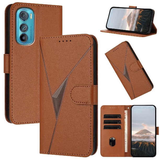Funda Cartera Fibra de Carbono para Motorola Edge 30 con Soporte y Cierre Magnético Marrón