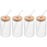 Wakeshome - Pack De 4 Vasos Lata De Vidrio Con Tapa De Bambú Y Bombilla 550Ml