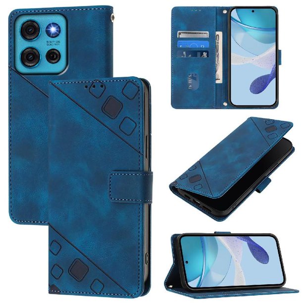 Funda Cartera para Motorola Moto G75 con Soporte y Ranuras, Resistente a Golpes y Rayones Azul
