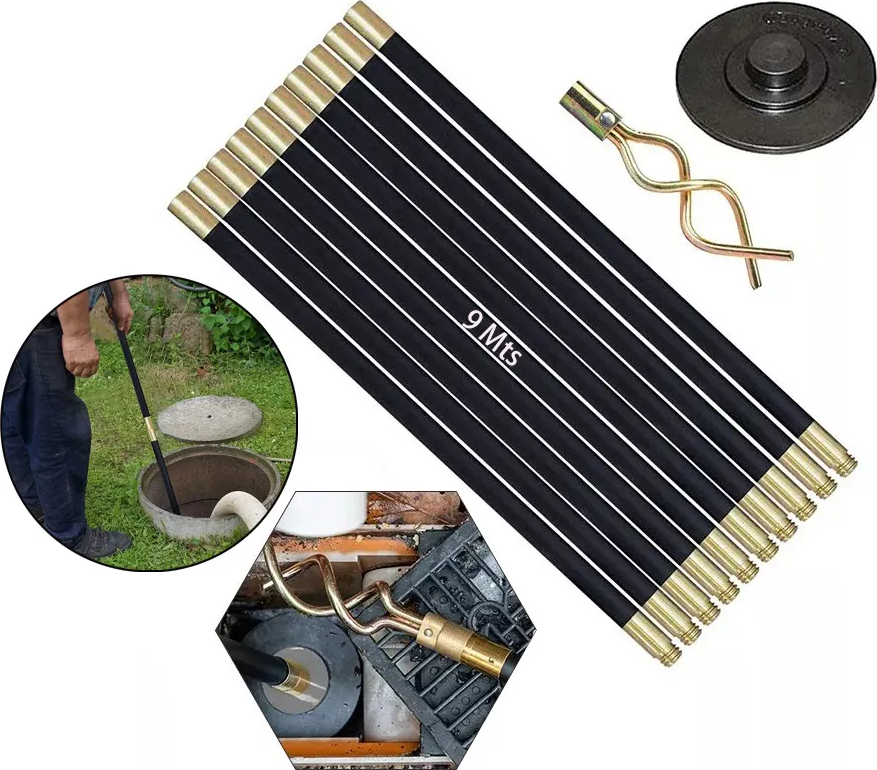 Genérico - Set Varillas Destapa Alcantarillado Industrial 9 Mts