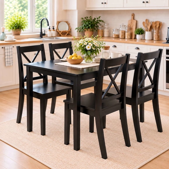 Juego De Comedor 4 Sillas Mesa Rectangular 117x73.7x76.2 Negro