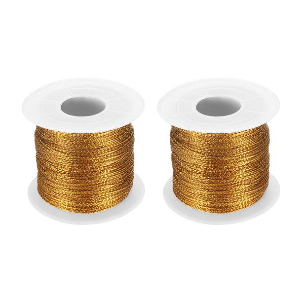 Uxcell Conjunto de Cordón Metálico 1mm 109 Yardas Cuerda de Adorno Metálica Oro