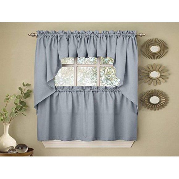 Cortinas de cocina de la colección Sweet Home con cordón acanalado opaco, color azul
