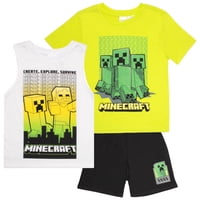 Conjunto De 3 Piezas Para Niños Minecraft: Remera, Musculosa Y Shorts