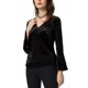 thumbnail image 4 of INSPIRE CHIC Blusa de terciopelo con cuello en V para mujer de Navidad, fiesta de Halloween, manga larga acampanada, peplum, talla S, negro, 4 of 7