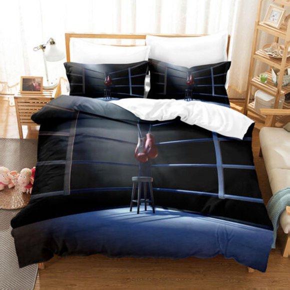 Passionate Boxing Quilt Duvet Cover Set Double Bedding Bedroom Decor Kids3-Piece Bedding Set