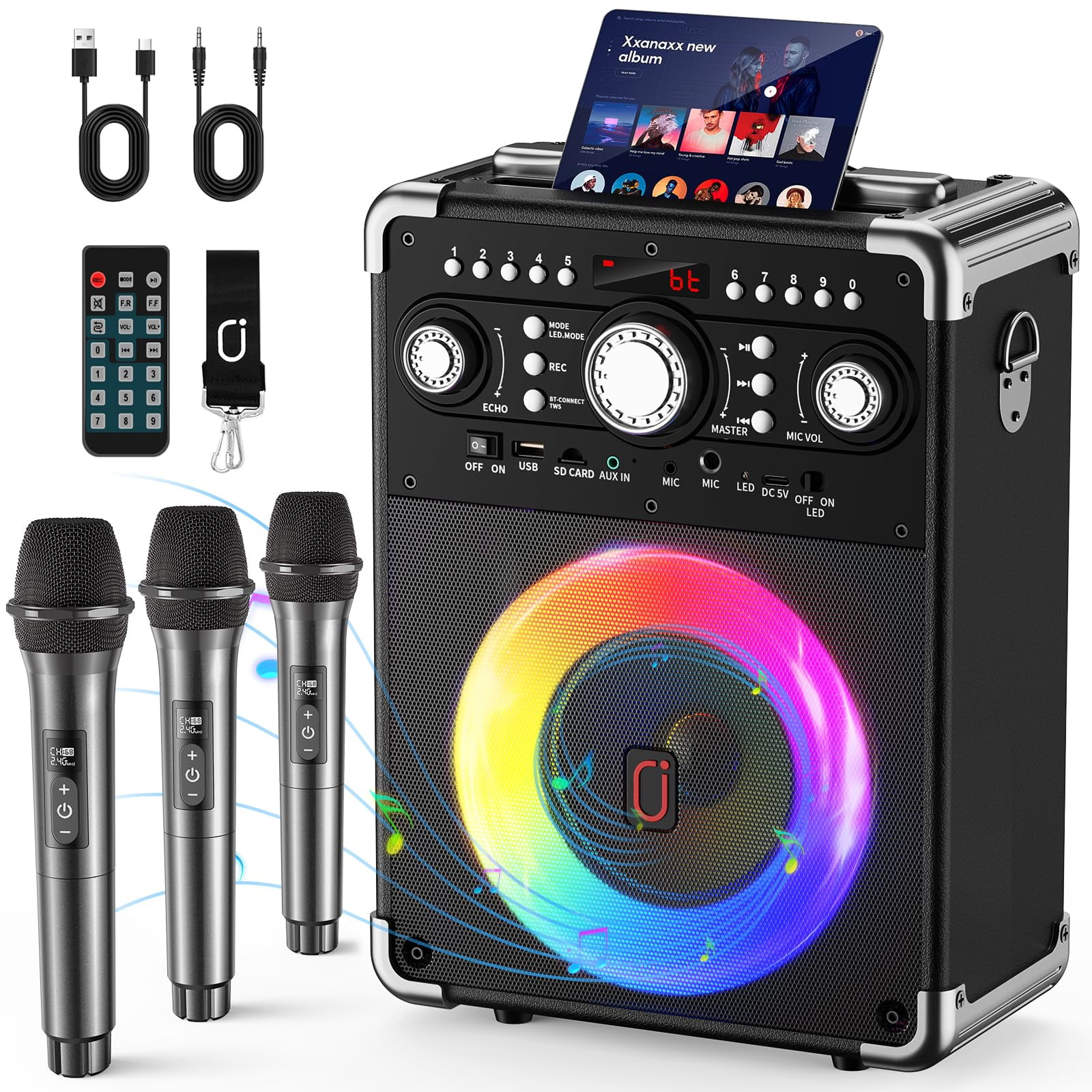 Altavoz Portátil Bluetooth 5.3 Karaoke Machine Hwwr Con Micrófono X3