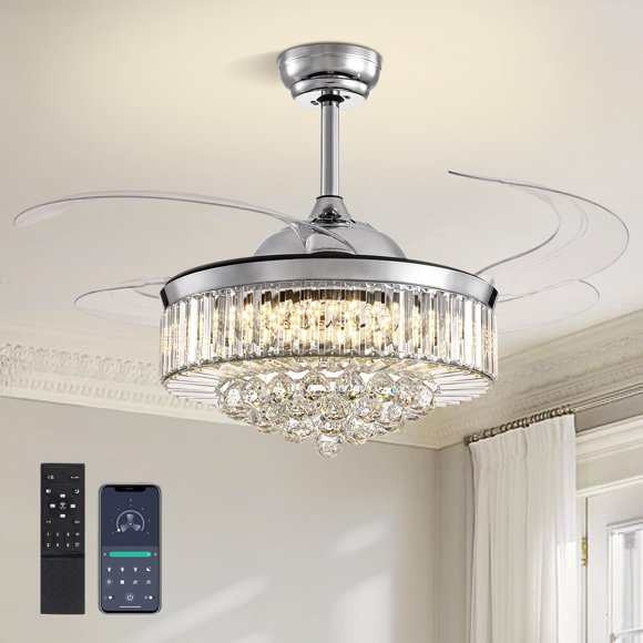 Ventilador de techo CROSSIO de 122 cm con araña de cristal y control remoto