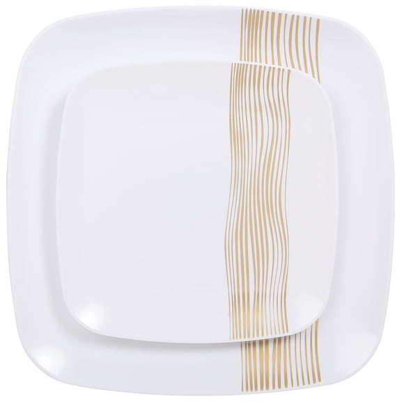 Platos de plástico R-kay Gold, paquete de 40 unidades, 20 cuadrados, 26 cm, y 20 redondos, 19 cm