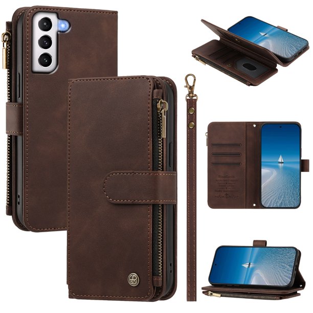 Funda Cartera Samsung Galaxy S21 Plus con Cierre, Marrón