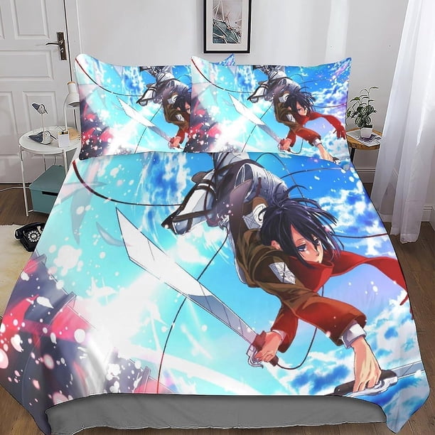 Juego De Ropa De Cama Attack On Titan Funda Nórdica De 3 Piezas Microfibra Suave Con Cierre De Cremallera Para Dormitorio Infantil Adolescente Y Adulto