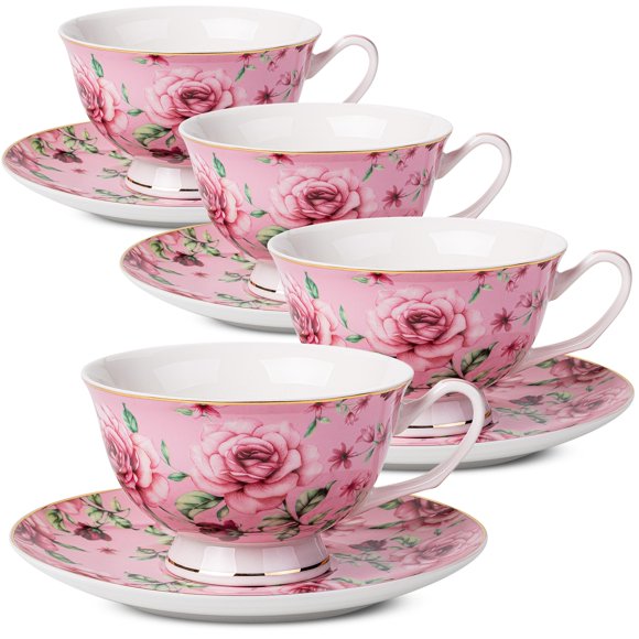 Juego de 4 tazas de té Brew To A Tea 240 ml con diseño floral