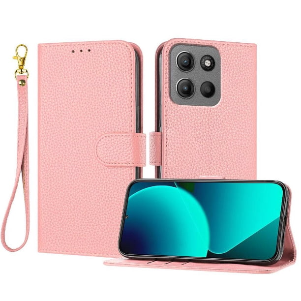 Funda Cartera para Motorola Moto G15 Tarjetero Soporte Magnético y Correa Rosa
