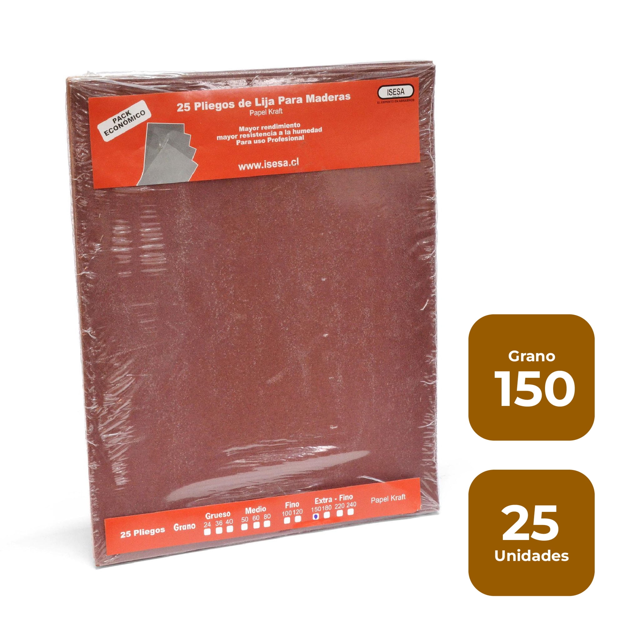Lija Papel Kraft - Madera - (pack 25) Grano 150 - Isesa