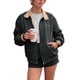thumbnail image 2 of INSPIRE CHIC Chaqueta Bomber de Mujer con Cuadros de Imitación de Piel Ante de Color Contrastante con Cremallera y Puños Elásticos Pequeña Gris, 2 of 6