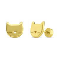 Tiana Joyas - Aro De Gatito De Plata 925 Enchapados En Oro 18K