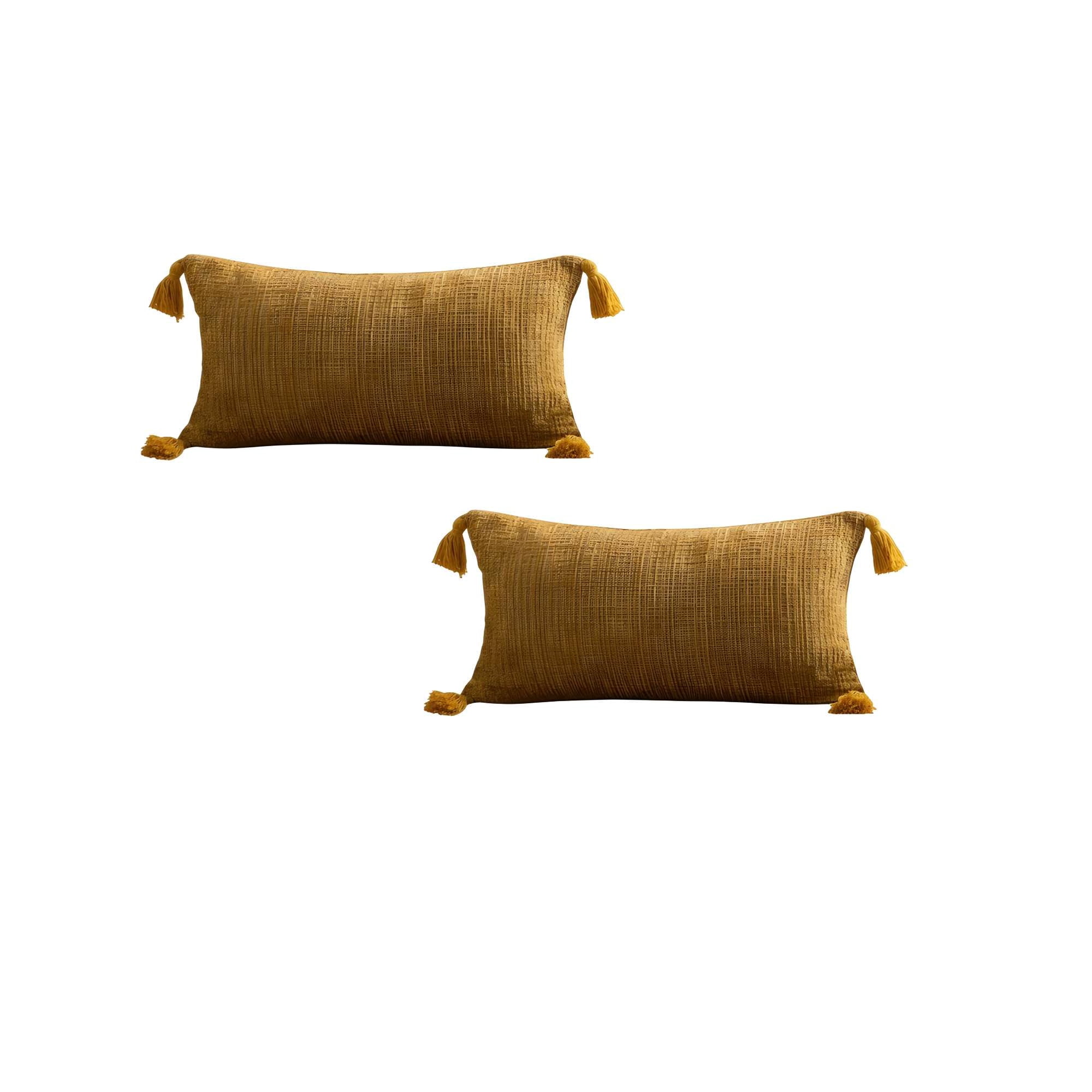 Genérico - Pack De 2 Fundas De Cojin Chenille Con Borlas 30x50 Amarillo