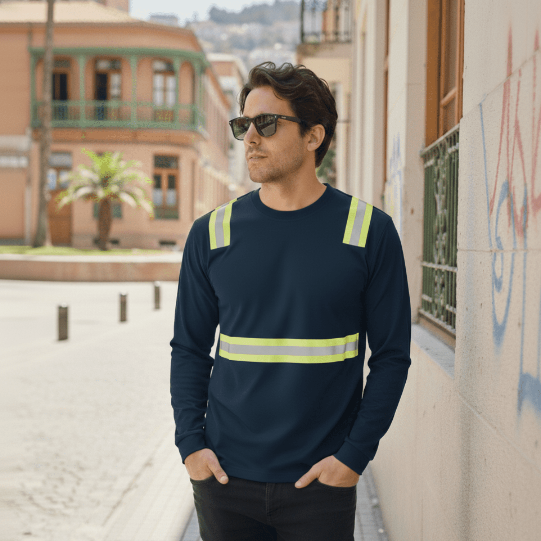 T-world - Polera Híbrida Reflectante Manga Larga Alta Visibilidad Upf Azul