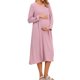 thumbnail image 4 of INSPIRE CHIC Vestido de Lactancia para Mujeres Embarazadas con Cremallera Frontal, Manga Larga, Cuello Redondo, Plisado, Midi, Talla XL, Rosa, 4 of 6
