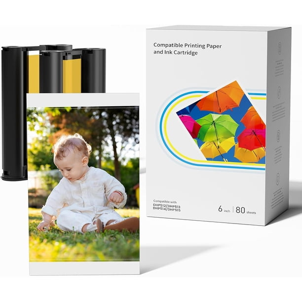 Papel fotográfico compatible con Liene Amber M100/M110, 4 x 6 pulgadas, 80 hojas y 2 cartuchos de tinta