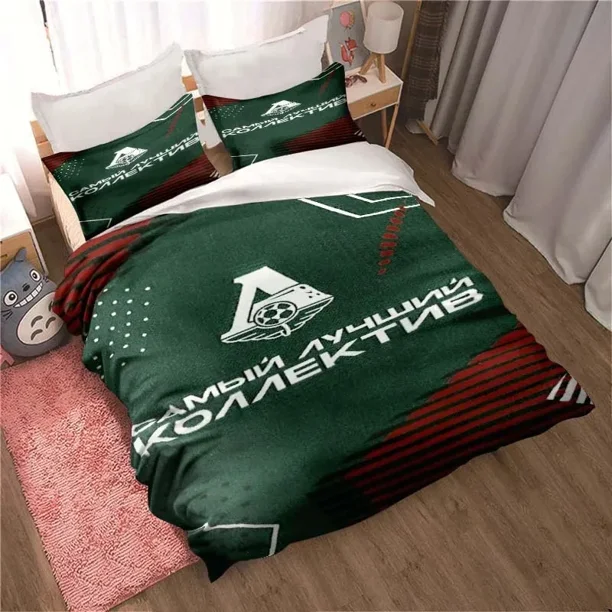 v2675 Bed Sheets FC Lokomotiv Moscow Football Bedding Set Single Twin Full Queen King Size Bed Set Aldult Kid Bedroom 3-Piece Bedding Set (1 Duvet Cover + 2 Pillow Shams) Bed Sheets ju2675