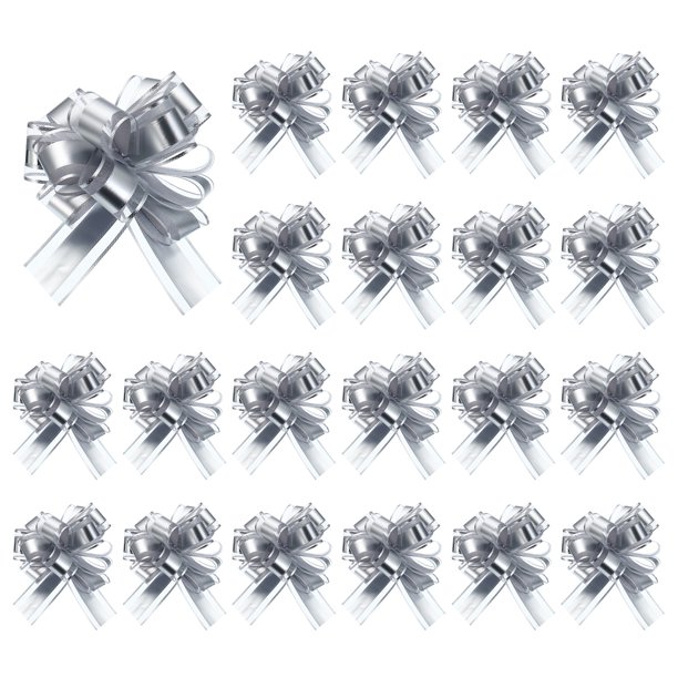 Uxcell 20 piezas de lazos de tirón de 6.3 pulgadas de ancho lazos de cinta de organza para envolver regalos decoración de cestas de cumpleaños tono plateado