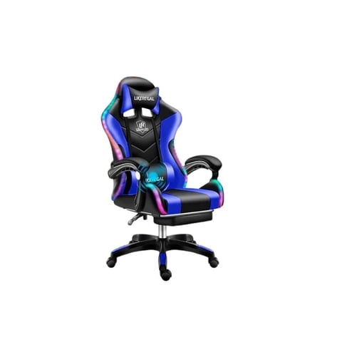 Silla Gamer Con Luz Rgb Reposapiés Y Masajeador Reclinable C - Azul.