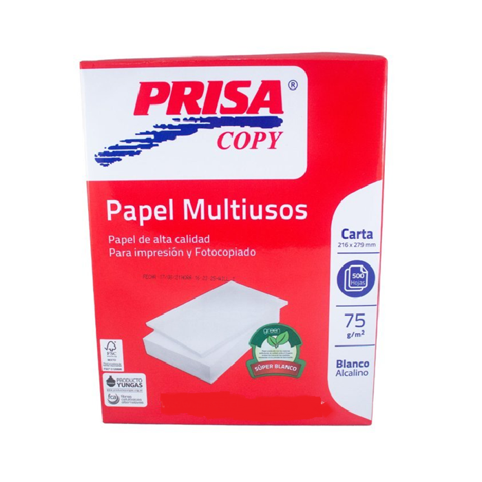 Resma Papel Blanco Carta 75Grs 500 Hojas Prisa