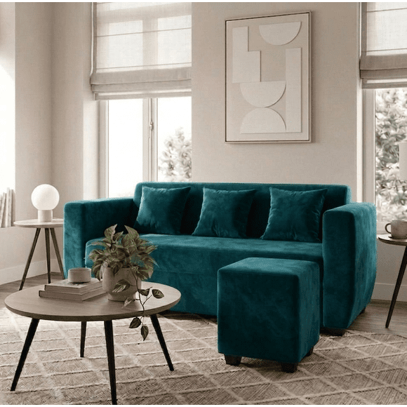 Nuvo + 1 Pouf Azul Petroleo