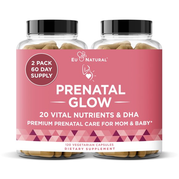 Prenatal Vitamins Glow 20 en 1, nutrientes vitales, 120 cápsulas