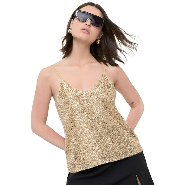 Polera Mujer Lentejuelas Tiritas Night Dorado Corona