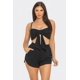 thumbnail image 1 of Conjunto de Top Corto con Lazo Grande en la Parte Delantera, Tirantes Ajustables y Lazo Retorcido, y Shorts con Cintura Elástica Fruncida, Color Negro (para Mujer), 1 of 5