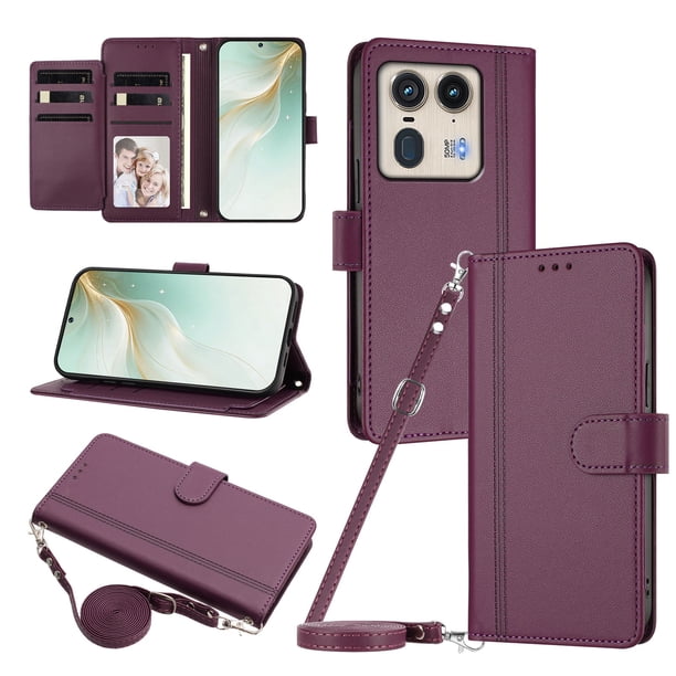 Funda Tipo Libro para Motorola Edge 50 Ultra 5G, Tapa con Imán, Morado Oscuro